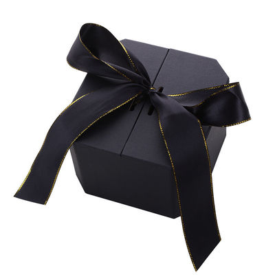 Caixa de presente de luxo de joias personalizada com fecho magnético e fita preta
