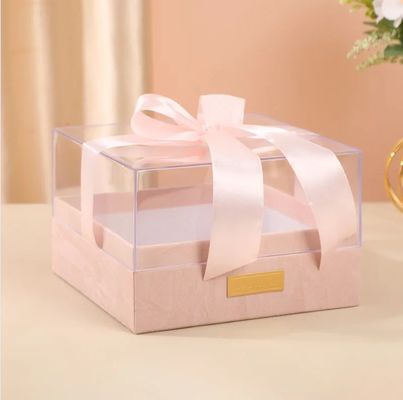 Caixa de embalagem de presente em papel com fita de customização de cobertura acrílica de tampa Caixa de chocolate transparente