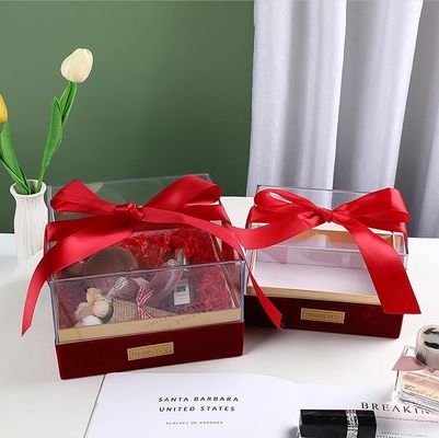 Caixa de embalagem de presente em papel com fita de customização de cobertura acrílica de tampa Caixa de chocolate transparente