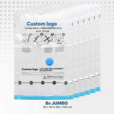 Taxa de armazenamento de PET PE de tamanho personalizado organizador de ziplock para armazenamento de roupas de poupança de espaço