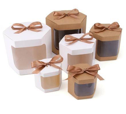 Caixa de bolo de papelão branco personalizada com janela 4 e 6 buracos Caixa de embalagem de bolinhos