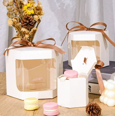 Caixa de bolo de papelão branco personalizada com janela 4 e 6 buracos Caixa de embalagem de bolinhos