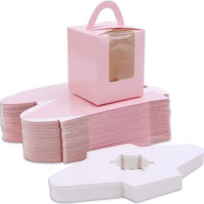 Caixa de embalagem de bolinhos portátil com tampa e inserção de janela de cor rosa personalizada