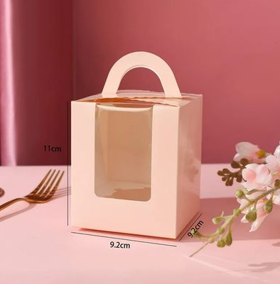 Caixa de embalagem de bolinhos portátil com tampa e inserção de janela de cor rosa personalizada