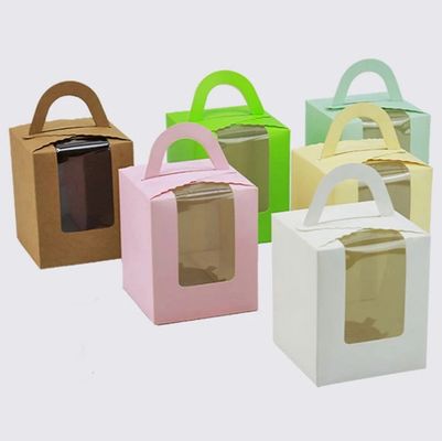 Caixa de embalagem de bolinhos portátil com tampa e inserção de janela de cor rosa personalizada