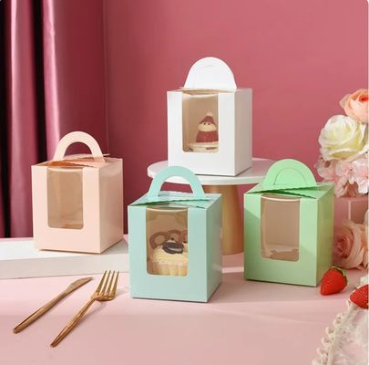 Caixa de embalagem de bolinhos portátil com tampa e inserção de janela de cor rosa personalizada