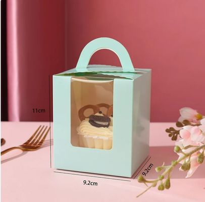 Caixa de embalagem de bolinhos portátil com tampa e inserção de janela de cor rosa personalizada
