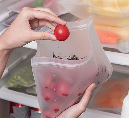 Saco de armazenamento de alimentos de silicone à prova de vazamento reutilizável com tampão de fecho e design auto-selado