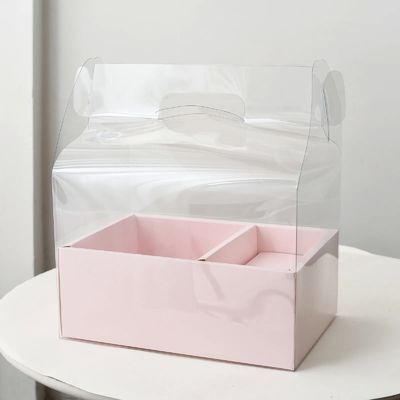 Caixas de bolo de flores transparentes de PVC de casamento, embalagem de presente de aniversário de Natal com alças