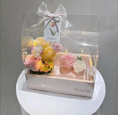 Caixas de bolo de flores transparentes de PVC de casamento, embalagem de presente de aniversário de Natal com alças