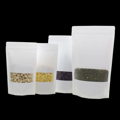 Saco de papel kraft de gravura com janela clara de qualidade alimentar com fecho à prova de umidade