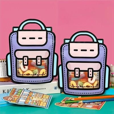 Saco auto-selado com abertura de janela para embalagens em forma de desenho animado de lanches e doces