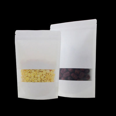 Sacos de papel Kraft com o seu próprio design e janela e vedação térmica e tampão com fecho.