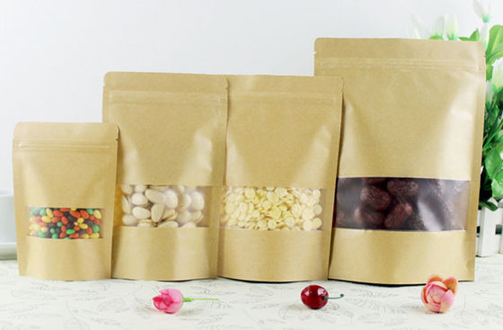 Bolsas de pé com fecho e janela para embalagens de alimentos