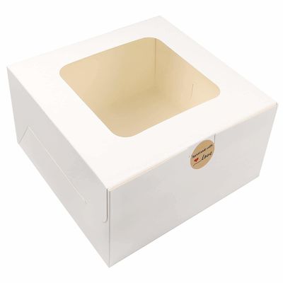 Caixa de bolos de papel branco com janela Caixa de bolo descartável de papelão quadrado