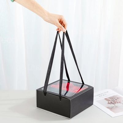 Embalagem Caixa de flores de presente com alça Customizado Quadrado Design PVC janela transparente