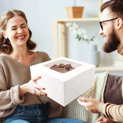 Caixa de bolos de papel branco com janela Caixa de bolo descartável de papelão quadrado