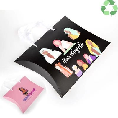 Bolsas de papel personalizadas para extensões de cabelo embalagem caixa de almofada Kraft com alça de comprimento de mão
