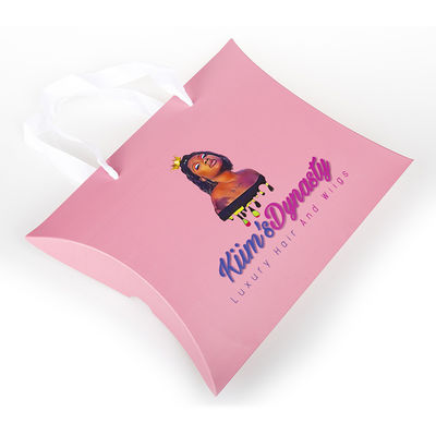 Bolsas de papel personalizadas para extensões de cabelo embalagem caixa de almofada Kraft com alça de comprimento de mão