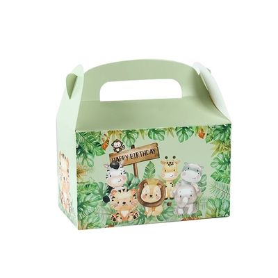Caixa de papel de manuseio de impressão de animais personalizada para aniversário e banho de bebê com tema da selva infantil