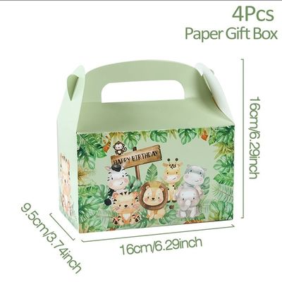 Caixa de papel de manuseio de impressão de animais personalizada para aniversário e banho de bebê com tema da selva infantil