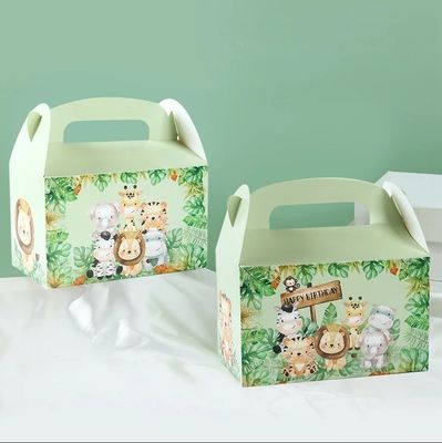 Caixa de papel de manuseio de impressão de animais personalizada para aniversário e banho de bebê com tema da selva infantil