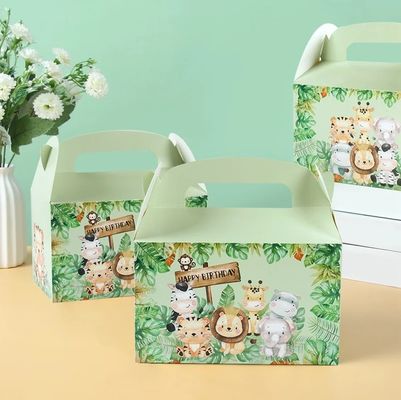 Caixa de papel de manuseio de impressão de animais personalizada para aniversário e banho de bebê com tema da selva infantil