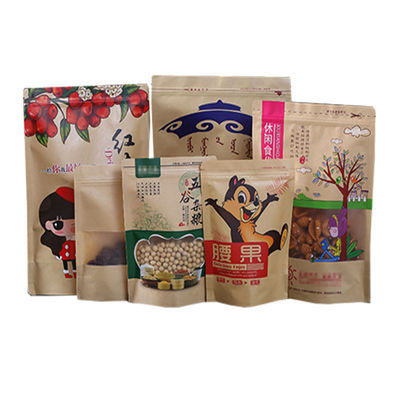 Impressão de logotipo personalizado Material de qualidade alimentar Máquina de fabricação de sacos de papel Kraft marrom com janela