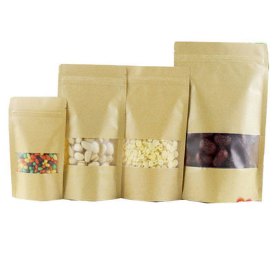 Encomenda personalizada aceita Saco de papel kraft certificado SGS com janela e fecho