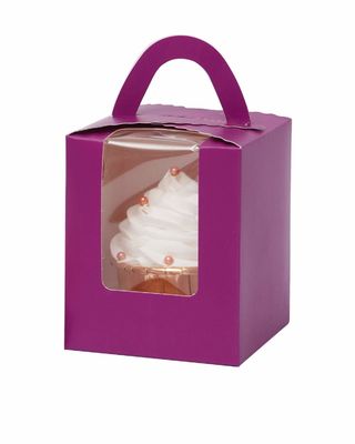 2.5 polegadas de altura Logotipo personalizado Caixa de bolo de plástico transparente de taça com inserção de janela e alça