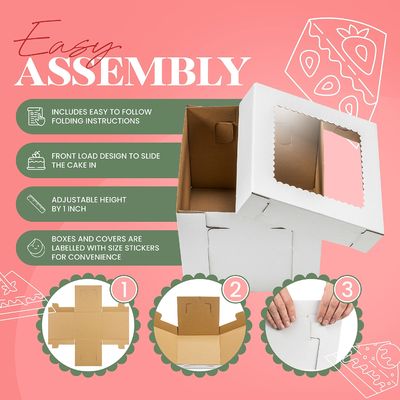 Caixas de bolo personalizadas certificadas ISO9001 para casamento e aniversário 10x10x5 20x20x8