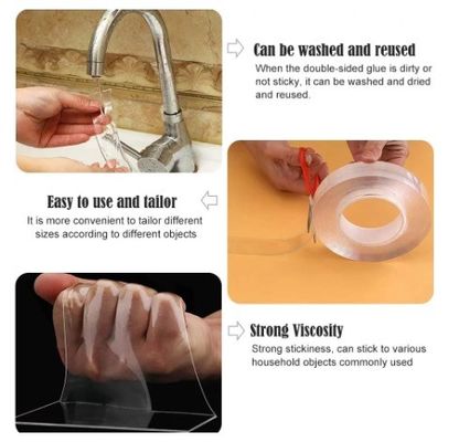 fita nano lavável de dois lados para gancho/cozinha/banheiro 1 mm/2 mm x 50 mm transparente